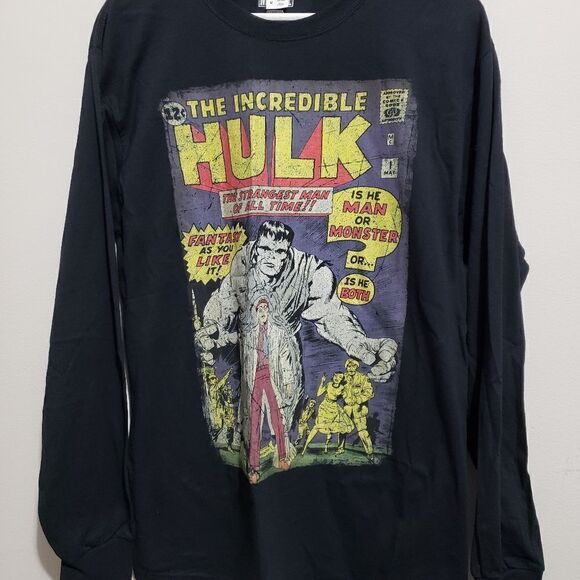 Marvel Incredible Hulk Mens Sz 2XL Vintage Comic Book Long Sleeve T Shirt BLK - Picture 1 of 7